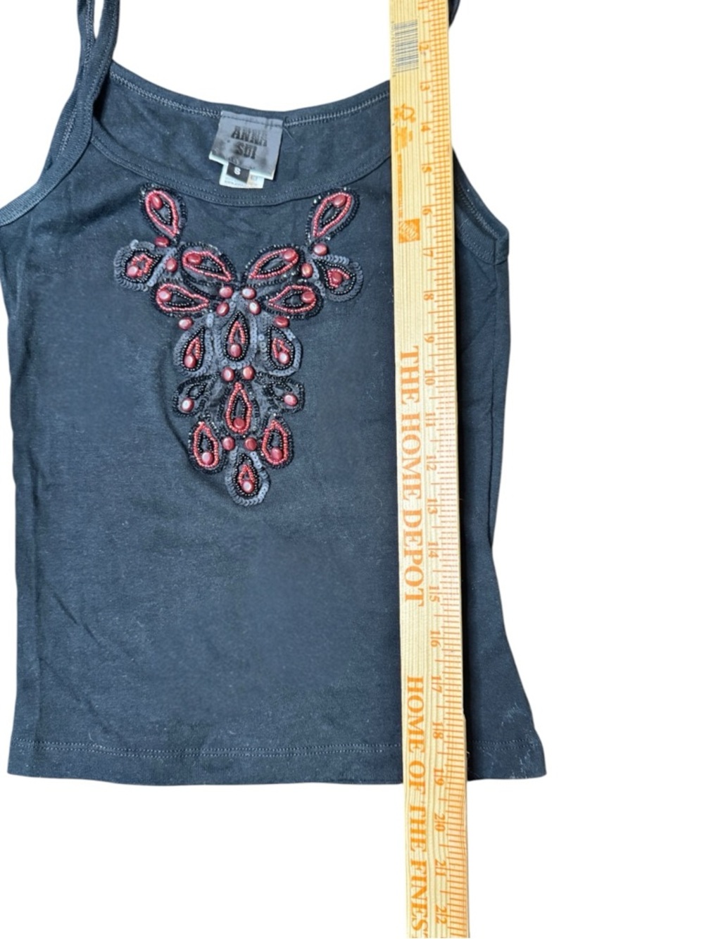 Anna Sui Black Cami top with Black + Red Beaded Details Size Small - Picture 7 of 10